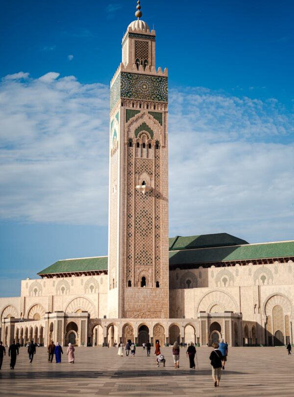 The stunning Hassan II Mosque with its tall minaret 5 days from casablanca ,morocco travel